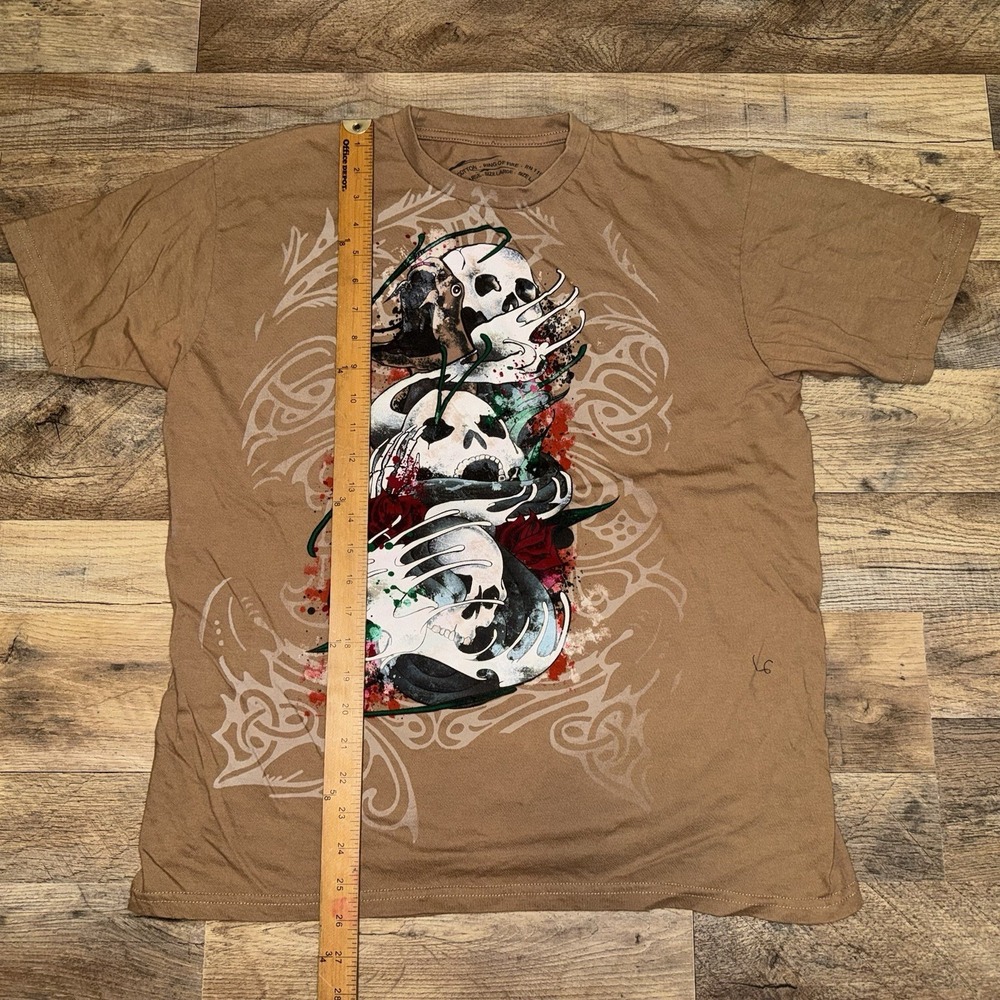 Ring Of Fire Skull Skeleton Graphic T-shirt Women Large Brown Short Sleeve Y2K - Picture 3 of 5